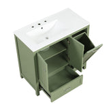 English Elm 36" Bathroom Vanity With Sink, One Cabinet With Two Doors and One Big Drawer and One Flip Drawer, Solid Wood and Mdf Board, Green