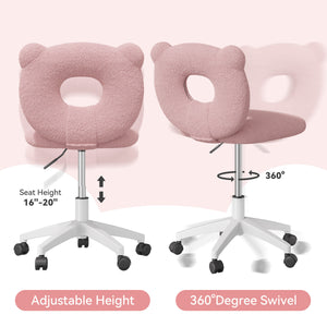 English Elm Bear Teddy Kids Desk Chair Adjustable 16"-20" Swivel Wheels Soft Teddy Fabric Study Seat Pink T3950P396238