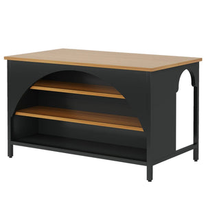 English Elm Farmhouse Kitchen Island with Open Shelves Wood Grain Top Counter Height Prep Table T3971P458845