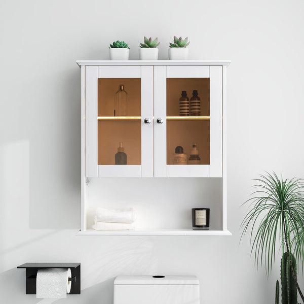 English Elm Upgraded Wall Mounted Bathroom Cabinet Mdf Over Toilet Storage with Soft Close Doors White T3785P356591
