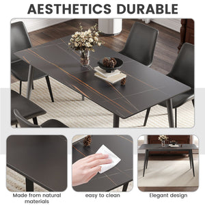 English Elm 62.99" Modern Artificial Stone Dining Table With Black Metal Legs - Seats 6, Stylish & Durable Design W1535S00504