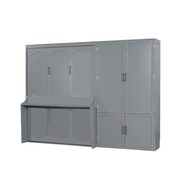 English Elm Queen Murphy Bed with Wardrobe Cabinet Hydraulic Lift Mdf Space Saving Wall Unit Gray LP000581AAE