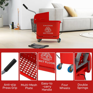 English Elm Homcom Rolling Mop Bucket 21 Quart with Wringer and Dual Chamber Water Separation W2225P217084