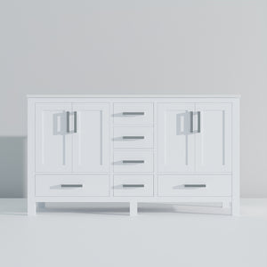 English Elm White Double Bath Vanity 60-inch W x 22-inch D with White Quartz Top, Solid Wood, Soft-Close Drawers B2731P258873