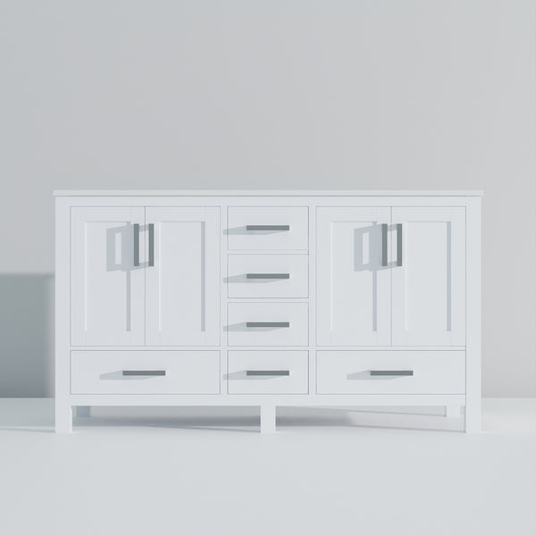 English Elm White Double Bath Vanity 60-inch W x 22-inch D with White Quartz Top, Solid Wood, Soft-Close Drawers B2731P258873