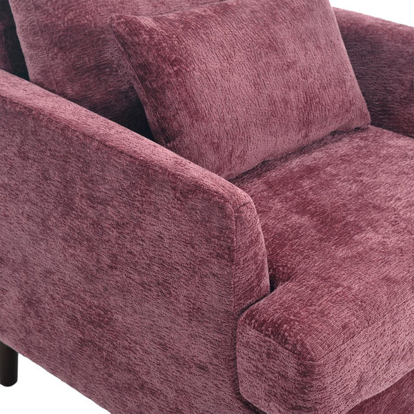 English Elm Wood Frame Armchair Tufted Chenille Lounge Chair with Ergonomic Back & Solid Wood Frame, Cozy Seat WINE RED W395P151906
