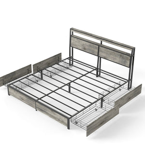 English Elm Queen Metal Platform Bed with Rgb Led Headboard Charging Station and Underbed Storage T3963P482853