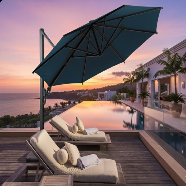 11 Ft Cantilever Patio Umbrella Upf 50 Plus Aluminum Pole with Foot Pe
