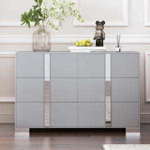 English Elm Elegant Mirrored Dresser with Metal Feet and 6 Spacious Drawers for Organized, Modern Living Spaces Gray 54.25 L x 20.75 W x 8.5 H N733P307943G