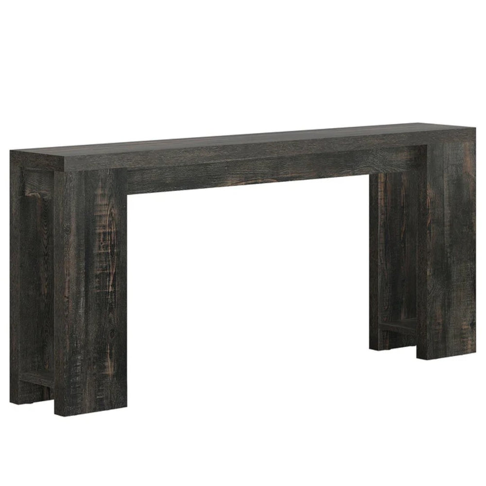 English Elm Coffee Console Table Industrial Metal Frame Vintage Wood Grain 2 Tier Entryway Sofa T3971P447102