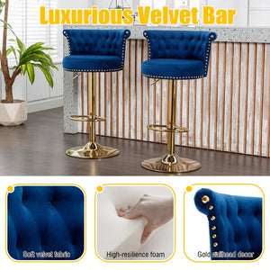 English Elm UNITED Velvet 360° Rotating Bar Chair with Diamond Stitching, Gold Frame, Plush Foam Seat, Adjustable Height Navy W1568P361717