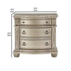 English Elm Caitlin Marble Top Nightstand with Hand Carved Leaf Detail and Silver Hardware B056P416825