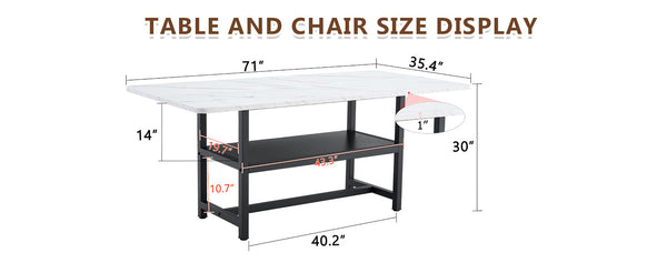 English Elm 71 Inch Fashionable Walnut Grain Dining Table with Sturdy Metal Legs, Scratch-Resistant MDF Top, Storage Shelf, Minimalist Design White+Black W1151P364852