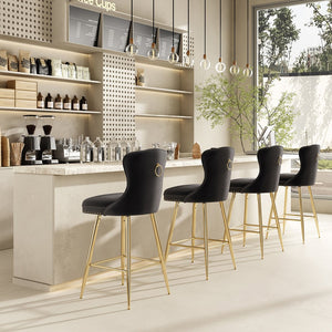 English Elm Bar Stools Set Of 2, Luxurious Velvet Wing-Back Chairs With Metal Legs For Kitchen & Dining Spaces T3623P363065