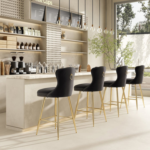 English Elm Bar Stools Set Of 2, Luxurious Velvet Wing-Back Chairs With Metal Legs For Kitchen & Dining Spaces T3623P363065