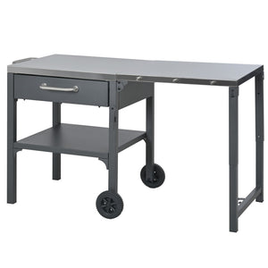 English Elm Outdoor Bbq Prep Cart Rolling Stainless Steel Grill Station with Foldable Work Surface Gray N719P407403E