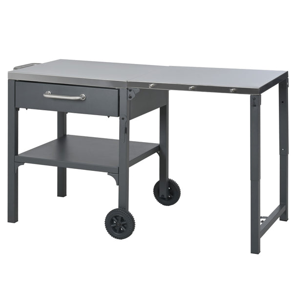 English Elm Outdoor Bbq Prep Cart Rolling Stainless Steel Grill Station with Foldable Work Surface Gray N719P407403E