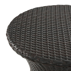 English Elm 19" Kono Hourglass Wicker Side Table Pe Rattan Sculptural Accent for Patio or Living Room Brown Multi N773P362078B