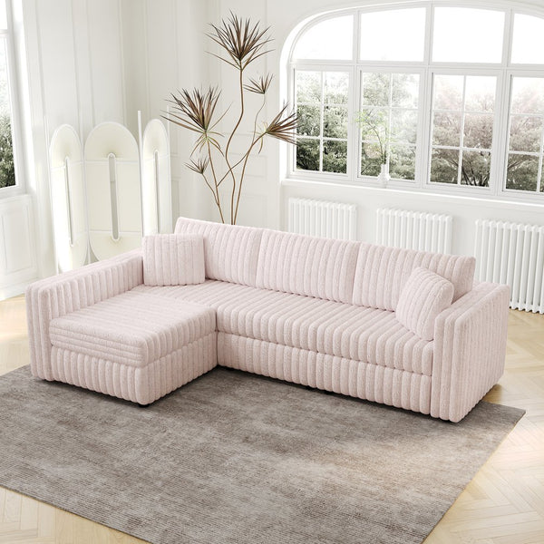 English Elm 106.3" Plush L-Shaped Sofa For 4 | Stylish Light Pink Couch With Modular Design & Easy Maintenance W1767S00020