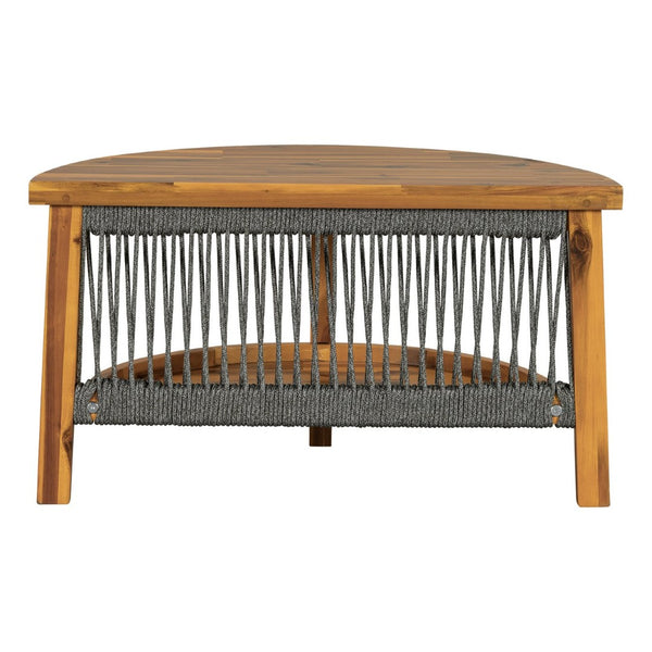 English Elm U_style Circular Patio Sofa Set Pp Rope Woven Steel Frame Acacia Wood Resort Lounge Grey WY000468AAE