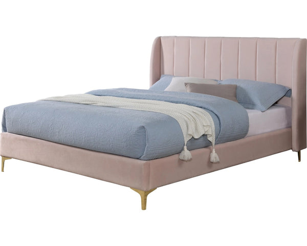 English Elm Contemporary Velvet Queen Bed Wingback Tufted Headboard with Gold Metal Legs Glam Bedroom B2741S00841