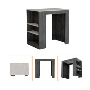 English Elm Harlan Counter Height Kitchen Island with 23.2"x36.2" Top, 3-Side Shelves, Smokey Oak Ibiza Marble Finish B128P176122