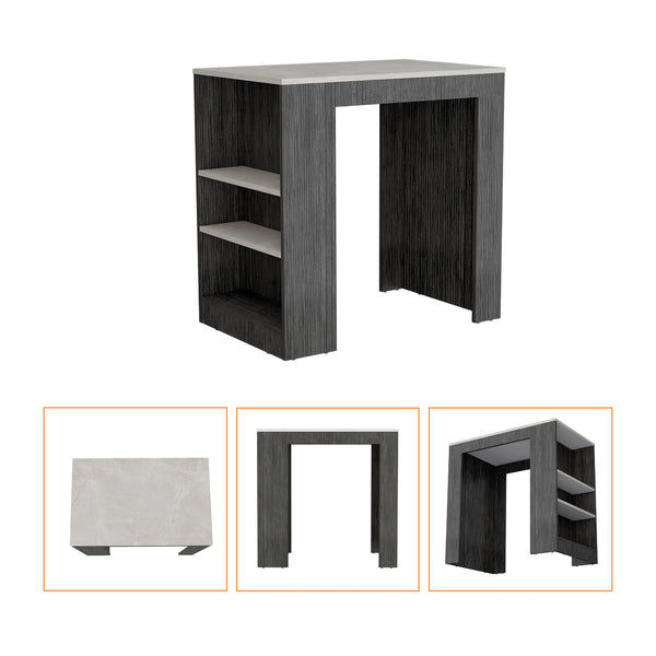 English Elm Harlan Counter Height Kitchen Island with 23.2"x36.2" Top, 3-Side Shelves, Smokey Oak Ibiza Marble Finish B128P176122