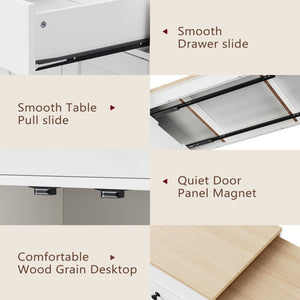 English Elm K&K 74.5" Kitchen Island with 27" Extendable Dining Table, 4 Doors, 2 Drawers, Spice Rack, Wheels Off White N707P333291W