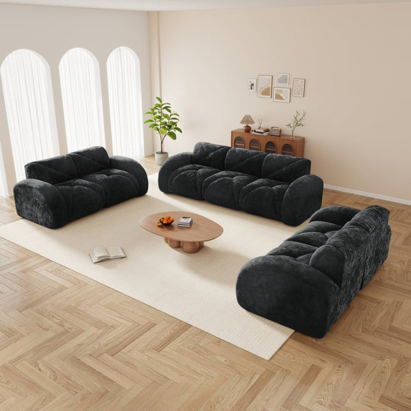 English Elm 3 Piece Velvet Living Room Sofa Set with Cloud Cushions Sculptural Curved Design W714S01648