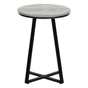 English Elm Accent Table - Modern Grey Laminate Round End Table With Black Metal Base For Stylish Spaces B2710P218976