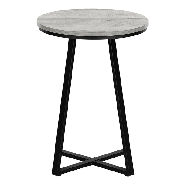 English Elm Accent Table - Modern Grey Laminate Round End Table With Black Metal Base For Stylish Spaces B2710P218976