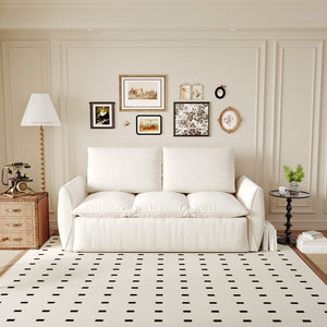 English Elm 70.9" Multi-Functional Convertible Sleeper Sofa Bed with 2-in-1 Pillow & Blanket Set, Velvet loveseat Beige+White W1885P263555