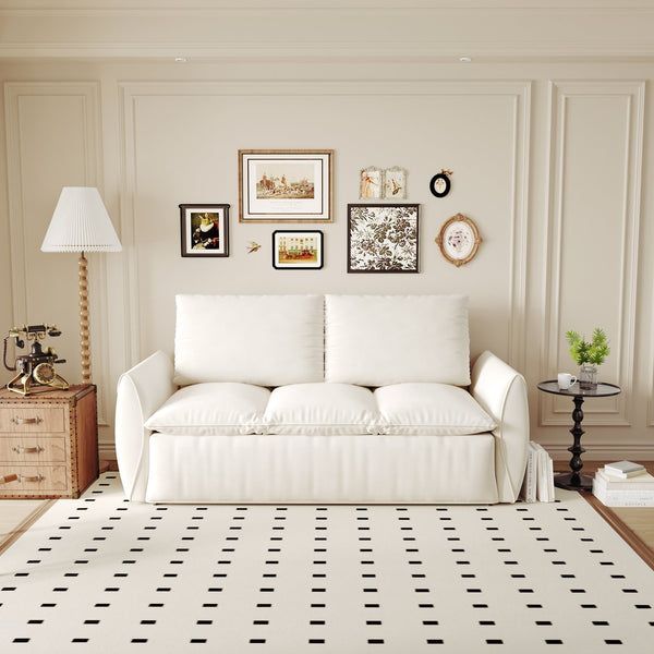 English Elm 70.9" Multi-Functional Convertible Sleeper Sofa Bed with 2-in-1 Pillow & Blanket Set, Velvet loveseat Beige+White W1885P263555