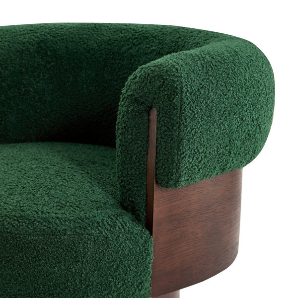 English Elm Modern Sculptural Barrel Swivel Chair Bentwood Frame Polyester Upholstery Accent Seating Green N760P369230C