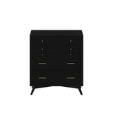 IDEAZ 1581APB Black Mid Century 4 Drawer Chest with Pull Out Tray Black 1581APB