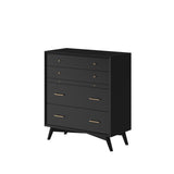 IDEAZ 1581APB Black Mid Century 4 Drawer Chest with Pull Out Tray Black 1581APB