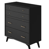 IDEAZ 1581APB Black Mid Century 4 Drawer Chest with Pull Out Tray Black 1581APB