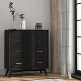 IDEAZ 1581APB Black Mid Century 4 Drawer Chest with Pull Out Tray Black 1581APB