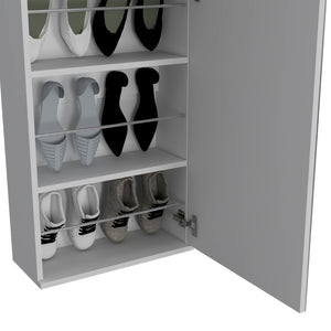English Elm Wall Mounted Shoe Cabinet with Full Length Mirror Five Shelves White Entryway Organizer B097132917