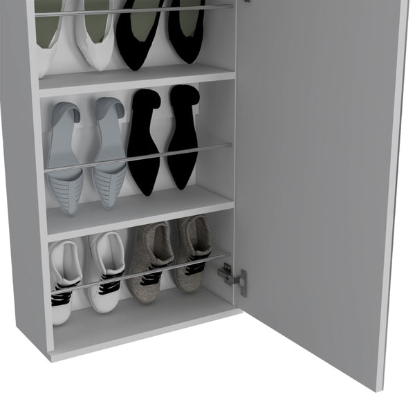 English Elm Wall Mounted Shoe Cabinet with Full Length Mirror Five Shelves White Entryway Organizer B097132917