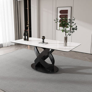 English Elm 71" Modern Luxury Dining Table with Sintered Stone Top, Unique Carbon Steel Base, Seats 6-8 Guests W2699S00022