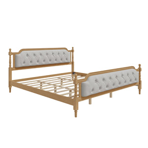 English Elm Traditional Solid Wood Bed Frame with Tufted Upholstered Headboard, No Box Spring Needed, Sturdy 400 lb Capacity Walnut 83.5 L x 22.25 W x 10.4 H N701P242572N