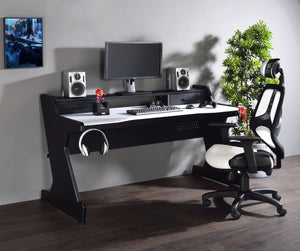 English Elm Bigga Black White Gaming Desk with Monitor Shelf Drawers and Open Storage Bay B2726P442585