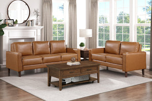 English Elm Modern 2-Piece Living Room Furniture Set - Stylish Sofa & Loveseat In Brown Faux Leather Comfort B011S01977