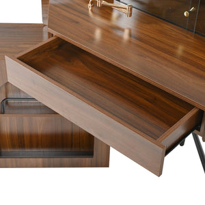 English Elm Corner Makeup Vanity Desk with 360° Rotating LED Mirror, Adjustable Brightness, L-Shaped Corner Design and Pull-Out Storage for Small Spaces Walnut N844P263663W