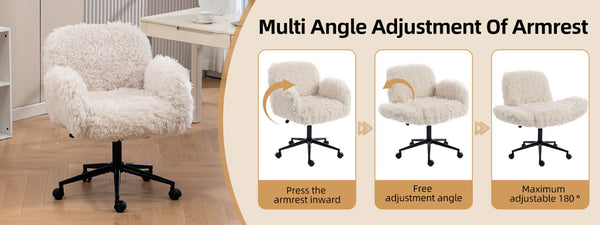 English Elm Criss Cross Swivel Chair Fluffy Lamb Wool Fleece Ergonomic Seat for Home Office W3248P424651