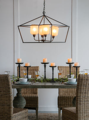 English Elm 26x26x21.9" Matte Black Iron Geometric Chandelier with Opaque Glass for Dining Foyer W2078P411230