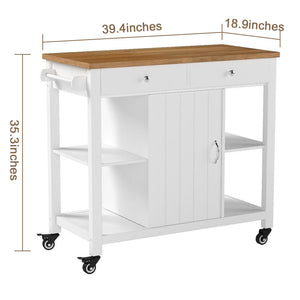 English Elm 40" Kitchen Island Cart with Solid Rubber Wood Top, Locking Casters, Drawers & Towel Rack White T3771P372502