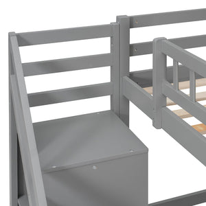 English Elm Twin Loft Bed with Staircase Desk Dual Drawers and Led Strip for Kids Rooms Gray LT000257AAE-1