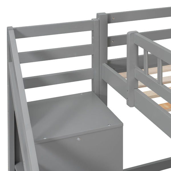 English Elm Twin Loft Bed with Staircase Desk Dual Drawers and Led Strip for Kids Rooms Gray LT000257AAE-1